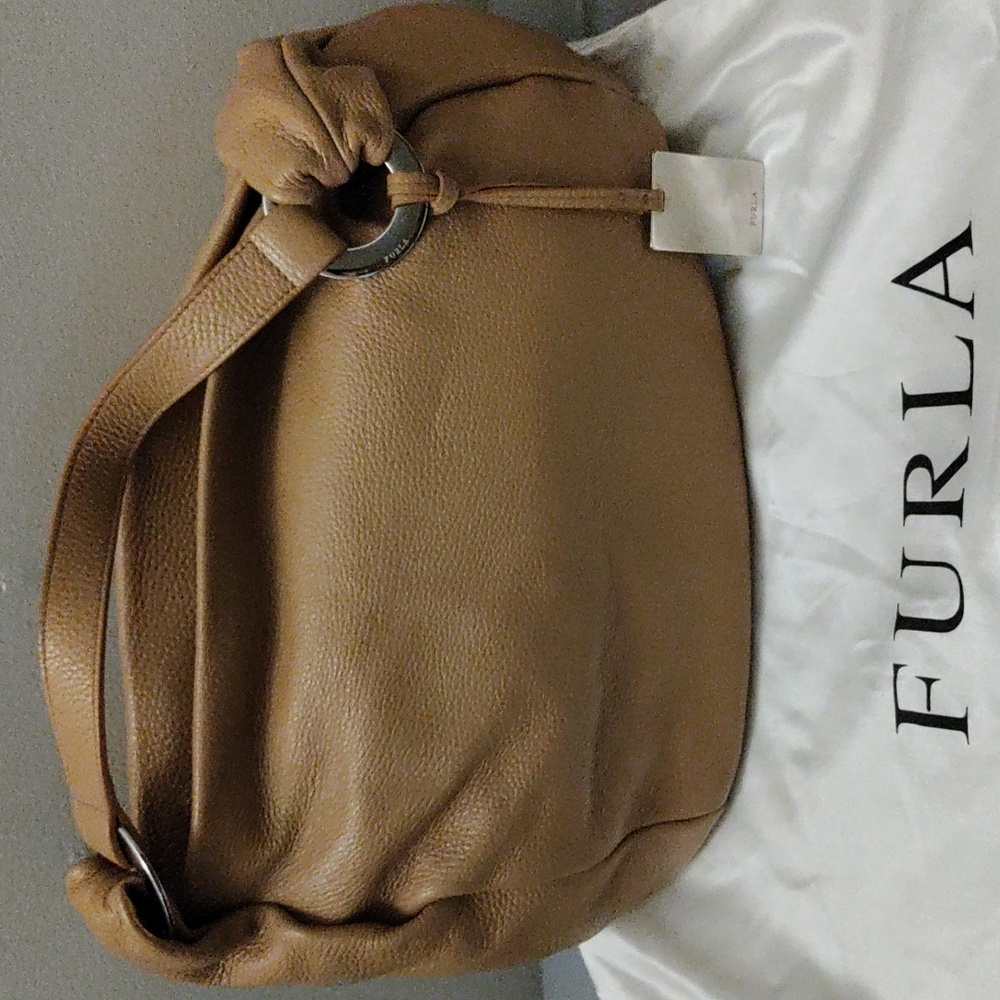 FURLA Tan Pebble Leather Satchel